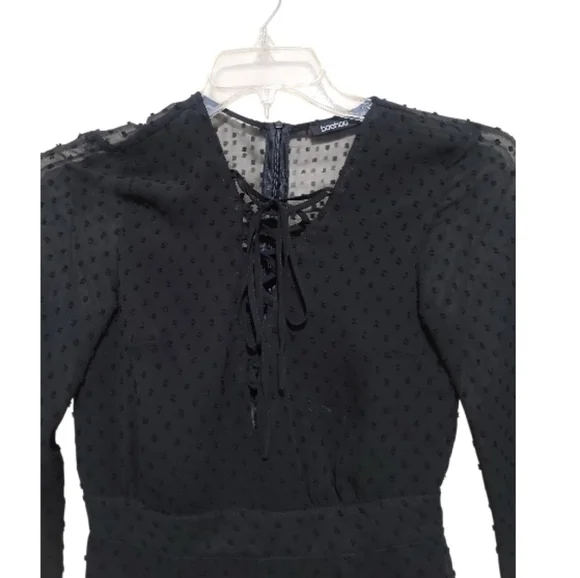 Boohoo Womens Black Mesh Lace Up Romper Size 4 - Picture 4 of 8